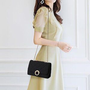 Women's Shoulder Bag with Cherry Charm and Golden Chain Strap Quilted Handbag